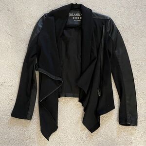 Mixed media drapey faux leather jacket